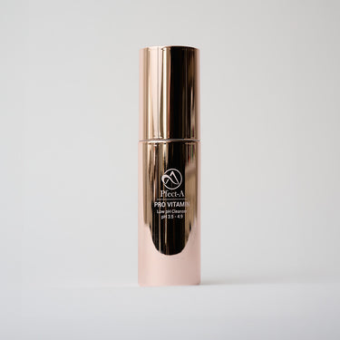skincare cleanser in a mirror-like bottle