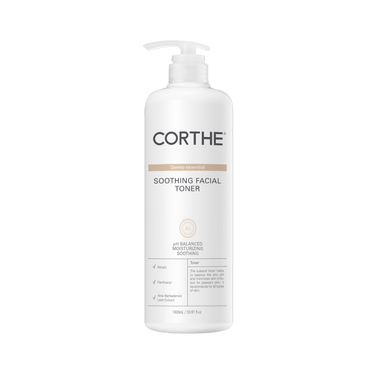 soothing facial toner in a big white pump bottle